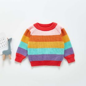 Baby Rainbow Pattern Pullover Long Sleeve Knitwear Sweater (Color: Red, Size/Age: 100 (2-3Y))