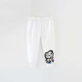 Baby Boy Dinosaur Pattern Elastic Waist Design Loose Trousers (Color: White, Size/Age: 130 (7-8Y))