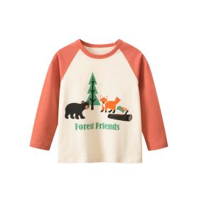 Baby Boy Cartoon Animal Print Pattern Cute Simple Style Shirt (Color: Orange, Size/Age: 110 (3-5Y))