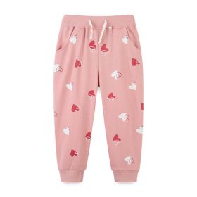 Baby Girl Heart Print Pattern Solid Color Cute Sport Trousers (Color: Pink, Size/Age: 90 (12-24M))