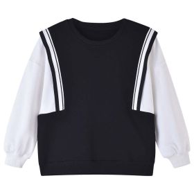 Baby Boy And Girl Color Matching Design Long Sleeve Hoodies (Color: Black, Size/Age: 150 (10-12Y))