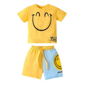 Baby Boy Smile Print Pattern Color Matching Design Clothing Sets (Color: Yellow, Size/Age: 90 (12-24M))