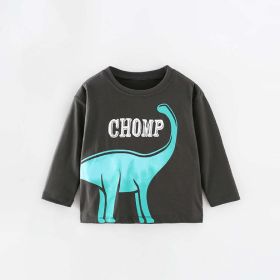 Baby Cute Dinosaur Graphic Long Sleeve O-Neck Autumn New Style Shirt (Color: Grey, Size/Age: 130 (7-8Y))