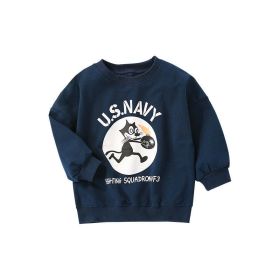 Baby Boy Cartoon Mouse Pattern Long Sleeve Fashion Hoodie (Color: Navy Blue (Dark Blue), Size/Age: 110 (3-5Y))