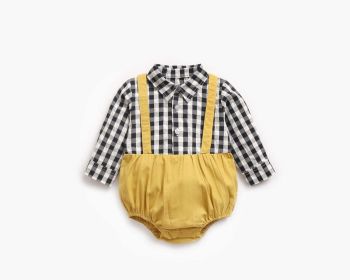 Baby Boy 1pcs Plaid Pattern False 1 Pieces Design Lapel Bodysuit Onesies (Color: Yellow, Size/Age: 100 (2-3Y))