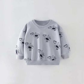 Baby Boy 1pcs Cartoon Animals Pattern Long sleeve Soft Cotton Hoodies (Color: Grey, Size/Age: 110 (3-5Y))