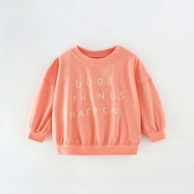 Baby Girl Slogan Print Pattern Solid Color Cotton Hoodie (Color: Orange, Size/Age: 120 (5-7Y))