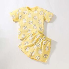 Baby Cartoon Rabbit Pattern Short Sleeve Tops With Shorts Sets (Color: Yellow, Size/Age: 90 (12-24M))