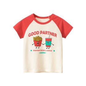 Baby Cartoon Graphic Cute Style Short Sleeve Quality Tops (Color: Red, Size/Age: 130 (7-8Y))