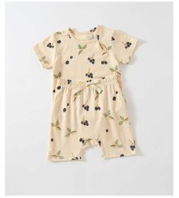 Baby Printed Pattern Round Collar With Button Short-Sleeved Top Combo Shorts Soft Sets (Color: Black, Size/Age: 73 (6-9M))