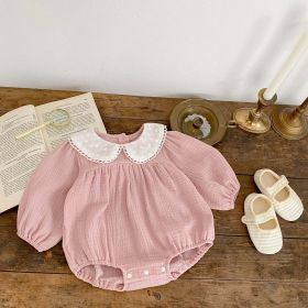 Baby Girl Solid Color Long Sleeve Loose Cotton Bodysuit (Color: Pink, Size/Age: 90 (12-24M))