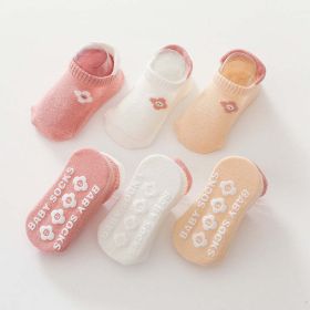 Kid Embroidered Pattern Color Matching Design Non-Slip Socks 1 Lot =3 Pairs (Color: Pink, Size/Age: M (1-3Y))