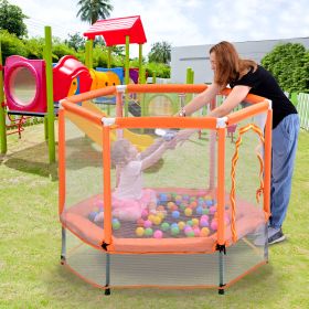 55' Toddlers Trampoline with Safety Enclosure Net and Balls, Indoor Outdoor Mini Trampoline for Kids (Color: Orange)