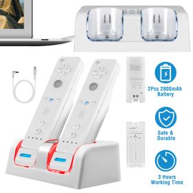 For Wii Remote Controller Charger Dual Charge Dock with Two 2800mAh Rechargeable Batteries (Color: White)