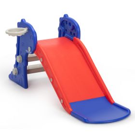 3 in 1 Freestanding Toddler Slide;  Indoor Outdoor Playground with Basketball Hoop and Ball for Kids Under 3 Years (Color: Red + Blue)