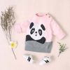 Baby Cartoon Panda Embroidered Pattern Contrast Design Cute Sweater