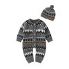 Baby Embroidered Pattern Contrast Design Vintage Style Warm Knitting Romper With Hat