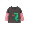 Baby Boy Cartoon Dinosaur Pattern Striped Contrast Sleeves Shirt