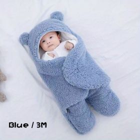 Winter Baby Sleeping Bag Bear Nap Printed Sleeping Bag, Suitable For Babies Aged 0-10 Months, Soft Nap Mat With Removable Pillow (Option: Blue-3M)